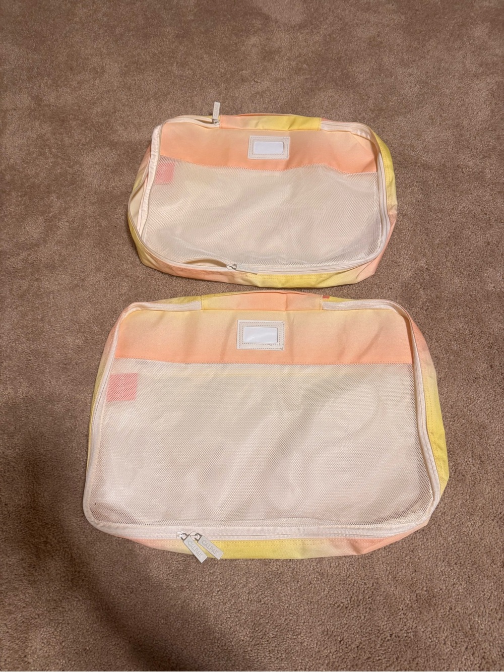 Calpak Peach and Yellow Mesh Travel Packing Cubes Set